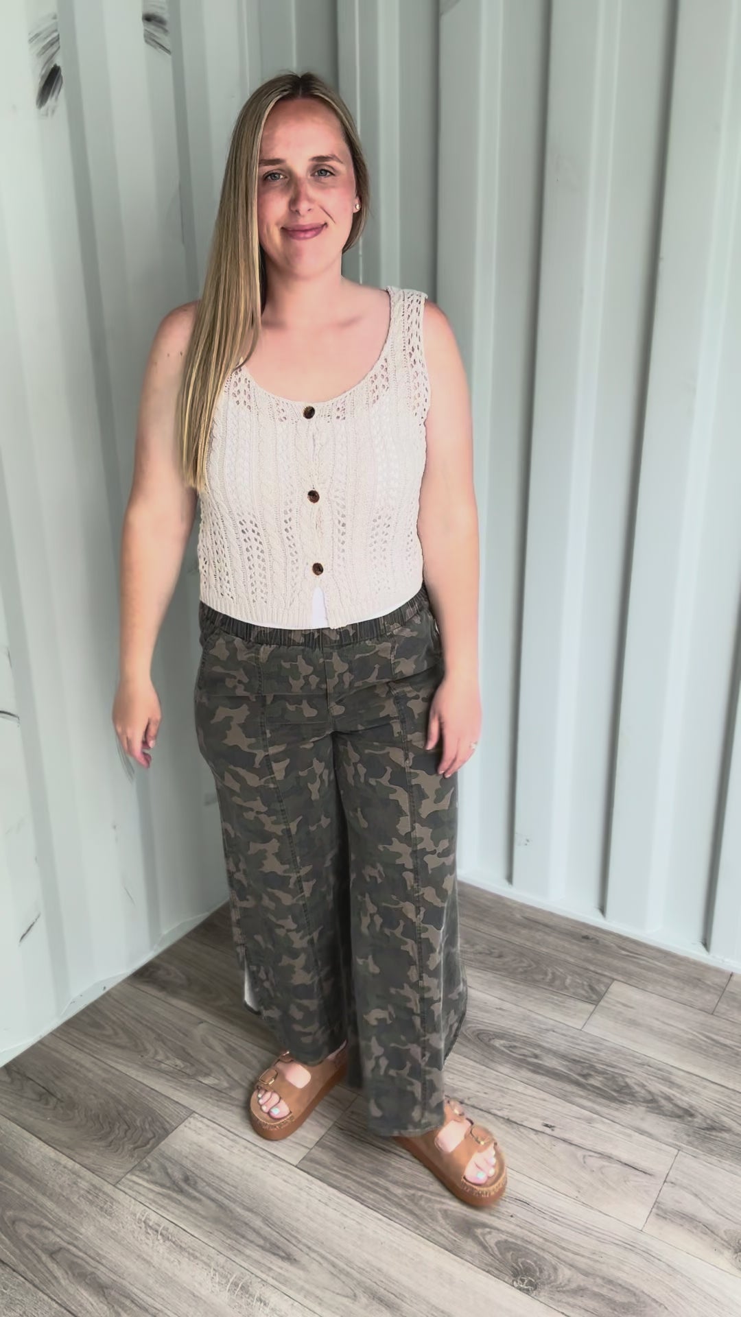 Kesha Crochet Knit Button Front Top- BEIGE