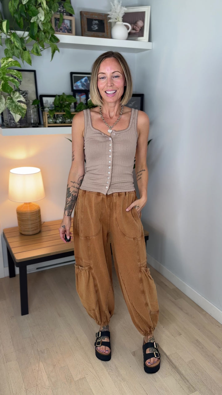 Halena Mineral Washed Terry Knit Sweatpants- WOODEN