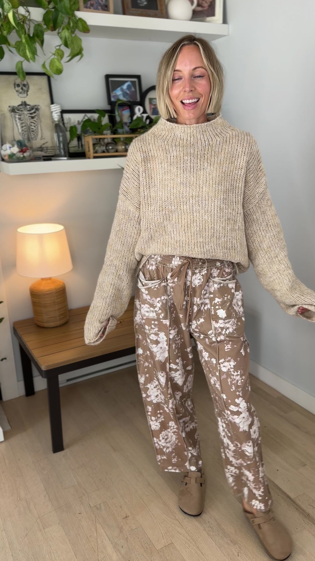 Tabby Mock Neck Oversized Sweater- NATURAL