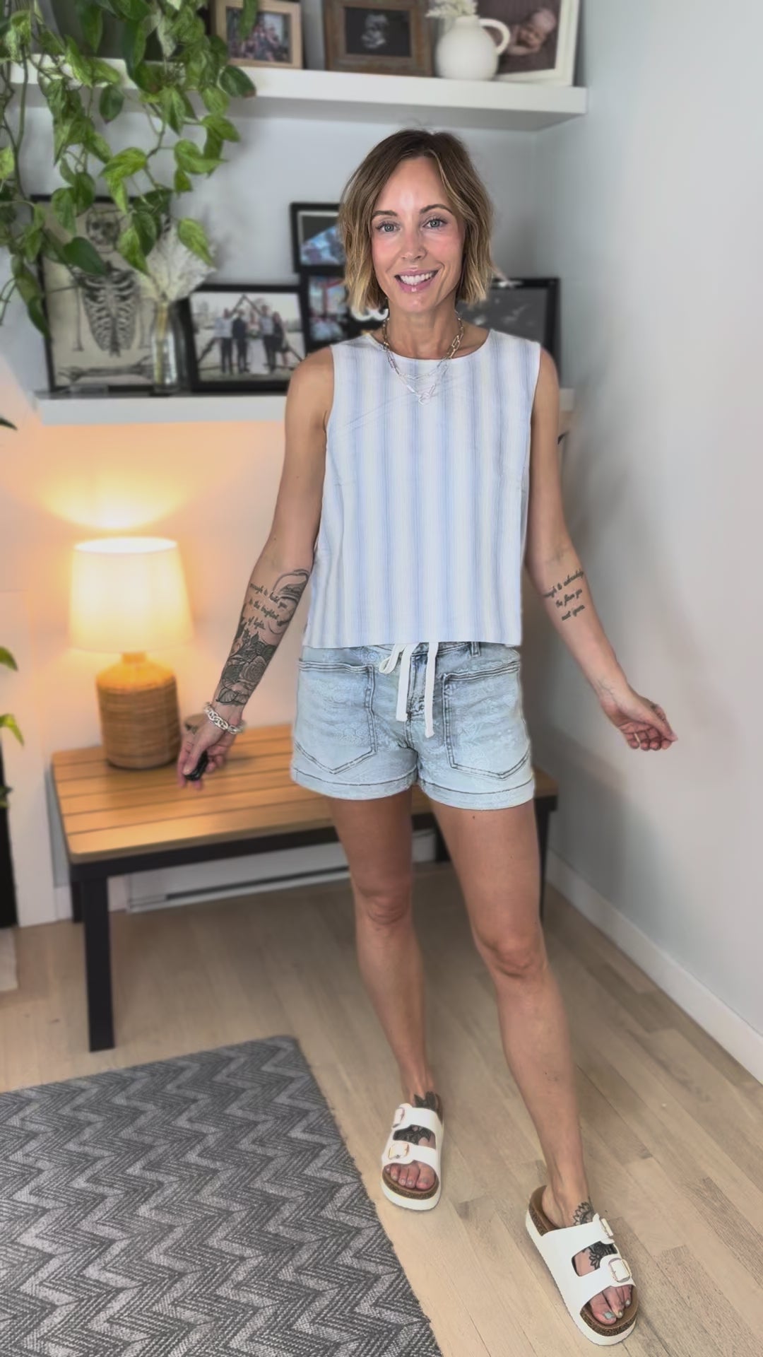 Mesa Boxy Stripe Linen Tank- CHAMBRAY