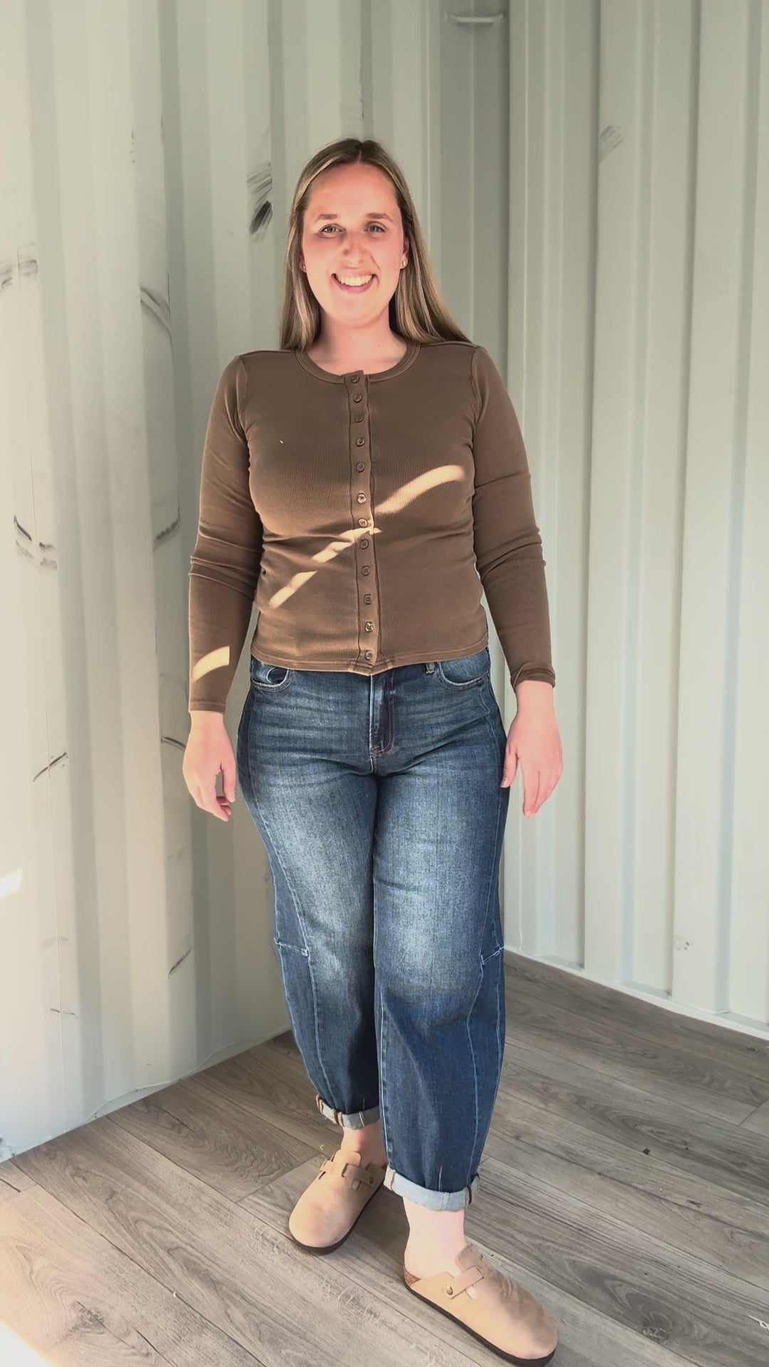 Dottie Button Front Long Sleeve- BROWN