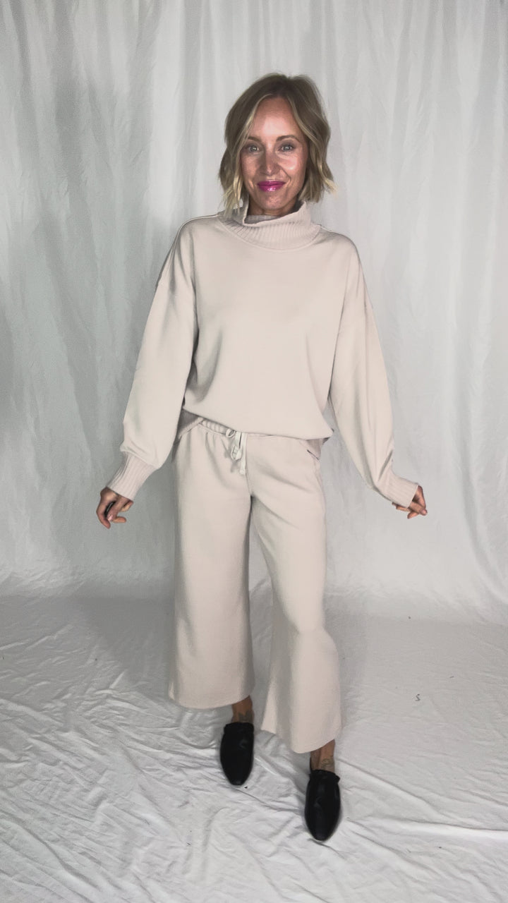 Brea Cropped Wide Leg Pant- MOCHA CREAM
