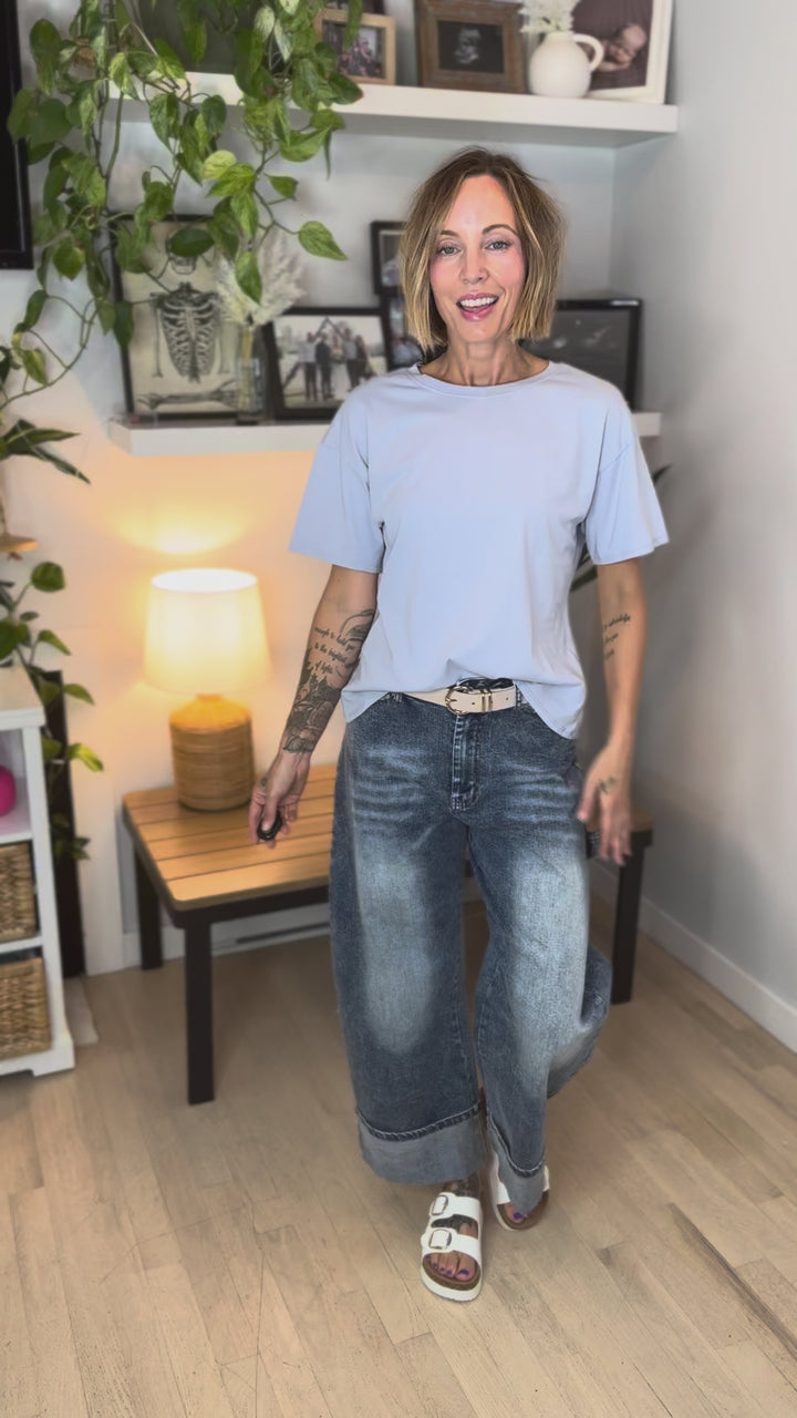 Prairie Sky Oversized Cotton T-Shirt- CHAMBRAY