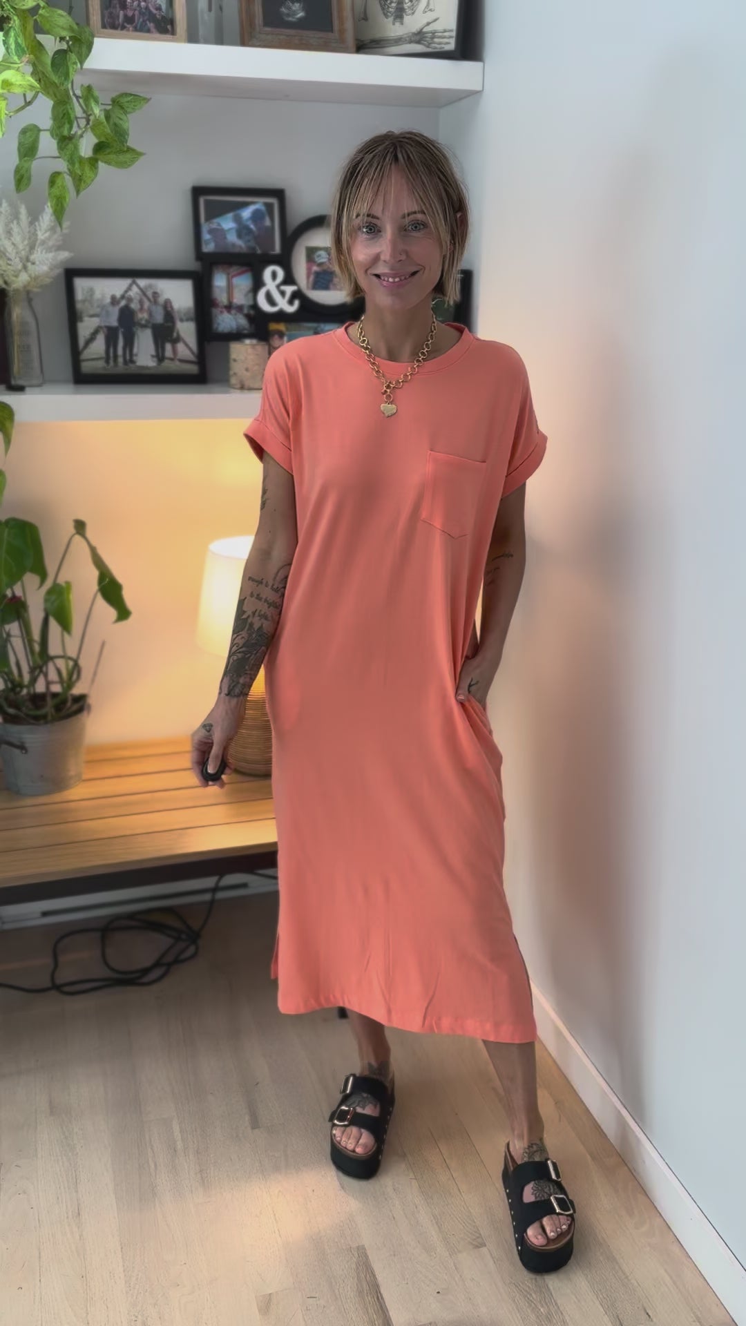 Yara Stretch Cotton Midi Dress- CORAL