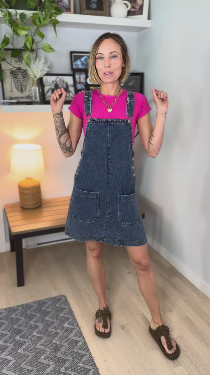 Novera Denim Overall Dress-  MEDIUM WASH
