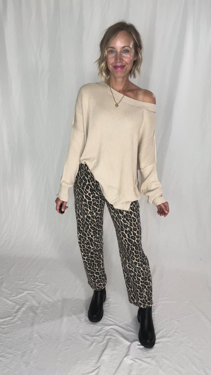 Ever Oversized Cotton Exposed Seam Sweater- BEIGE