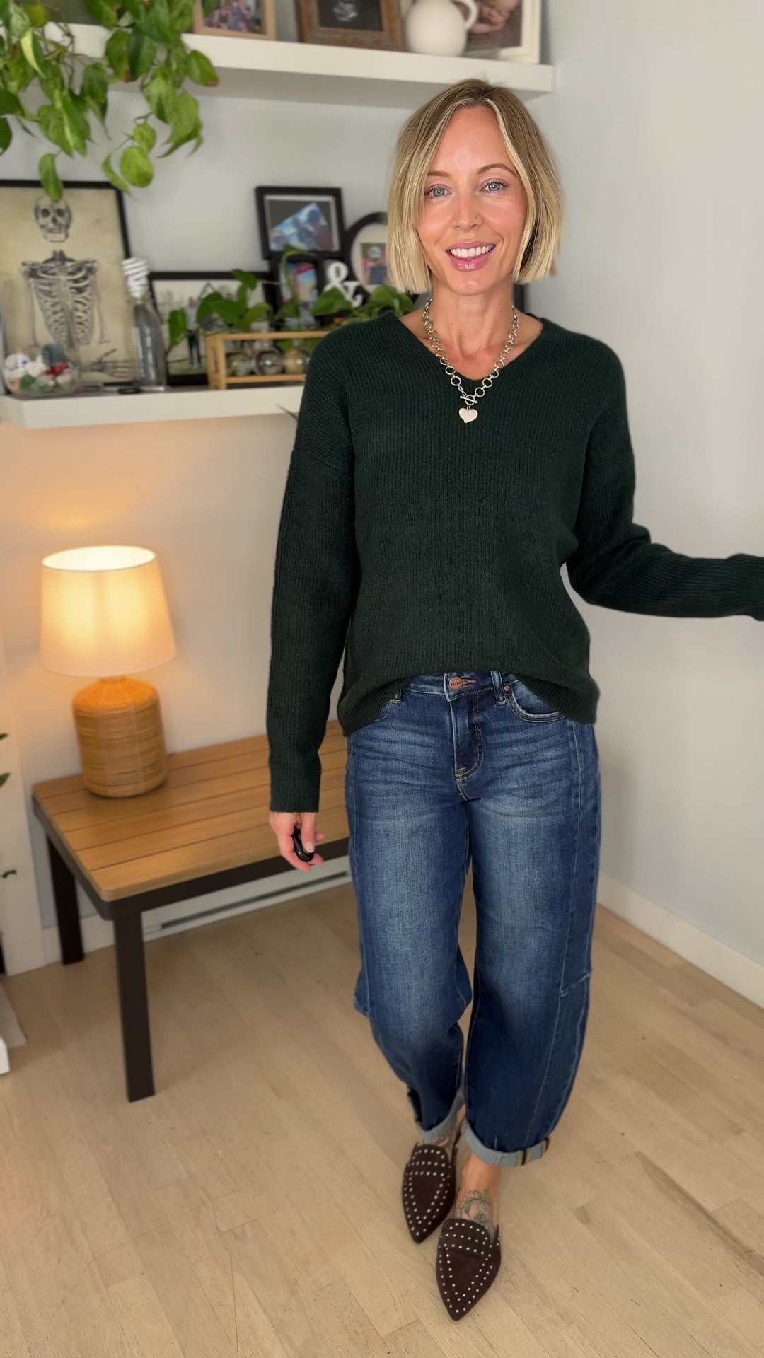 Only Camilla V-Neck Long Sleeve Pullover- HUNTER MELANGE