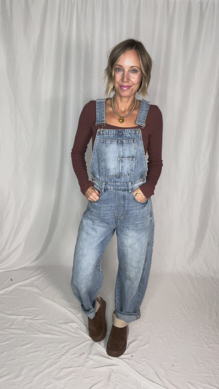 Tiffany Denim Barrel Overalls- LIGHT WASH