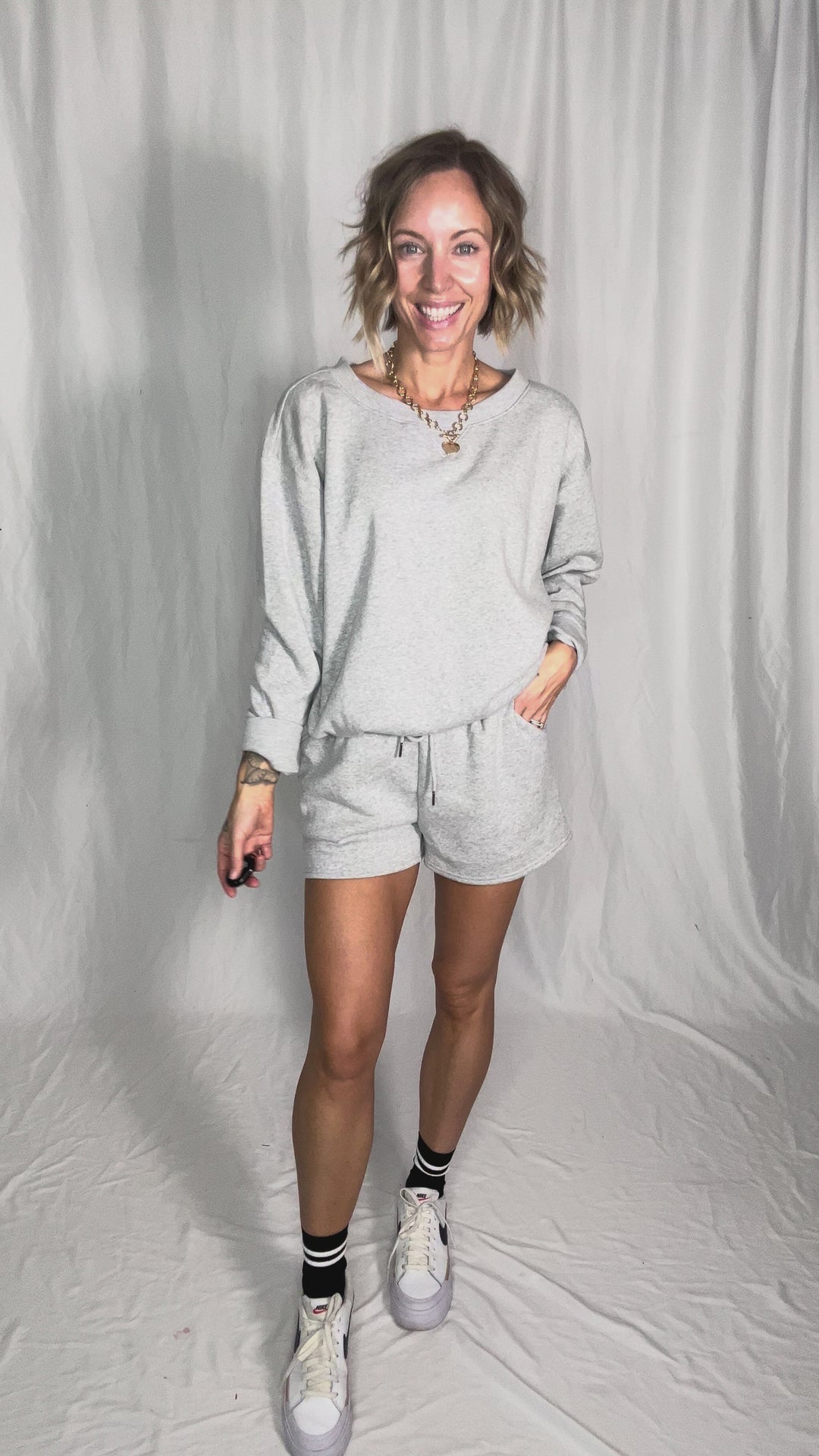Chill Fleece Shorts Sweat Set- HEATHER GREY