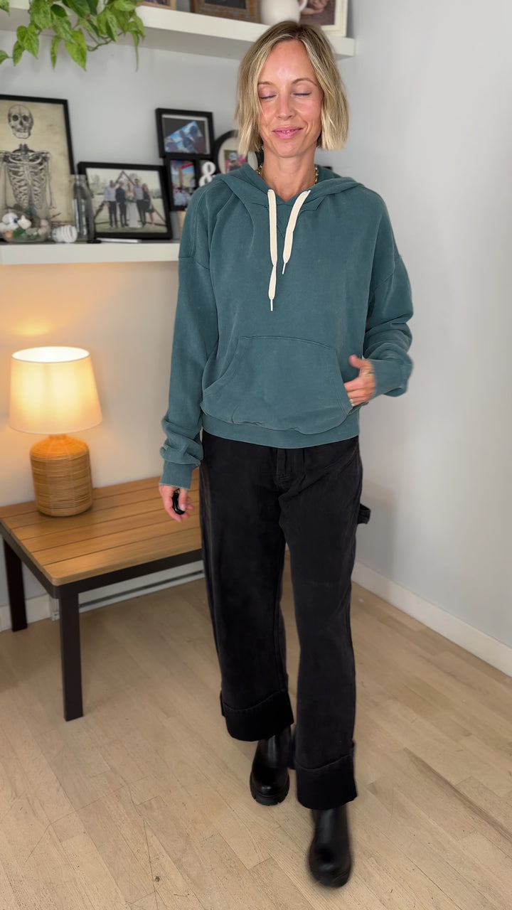 Lowen Washed Pullover Hoodie- DARK TEAL