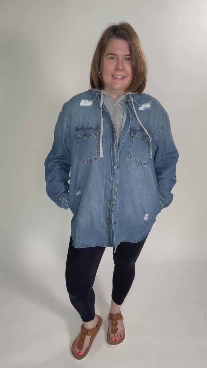 RISEN Girlfriend Hoodie Jean Jacket- MEDIUM WASH