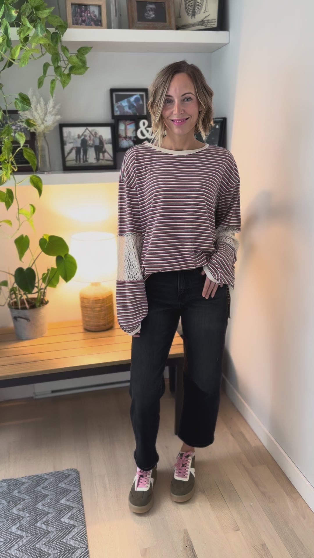 Alice Striped Tunic Pullover- RED TEAL