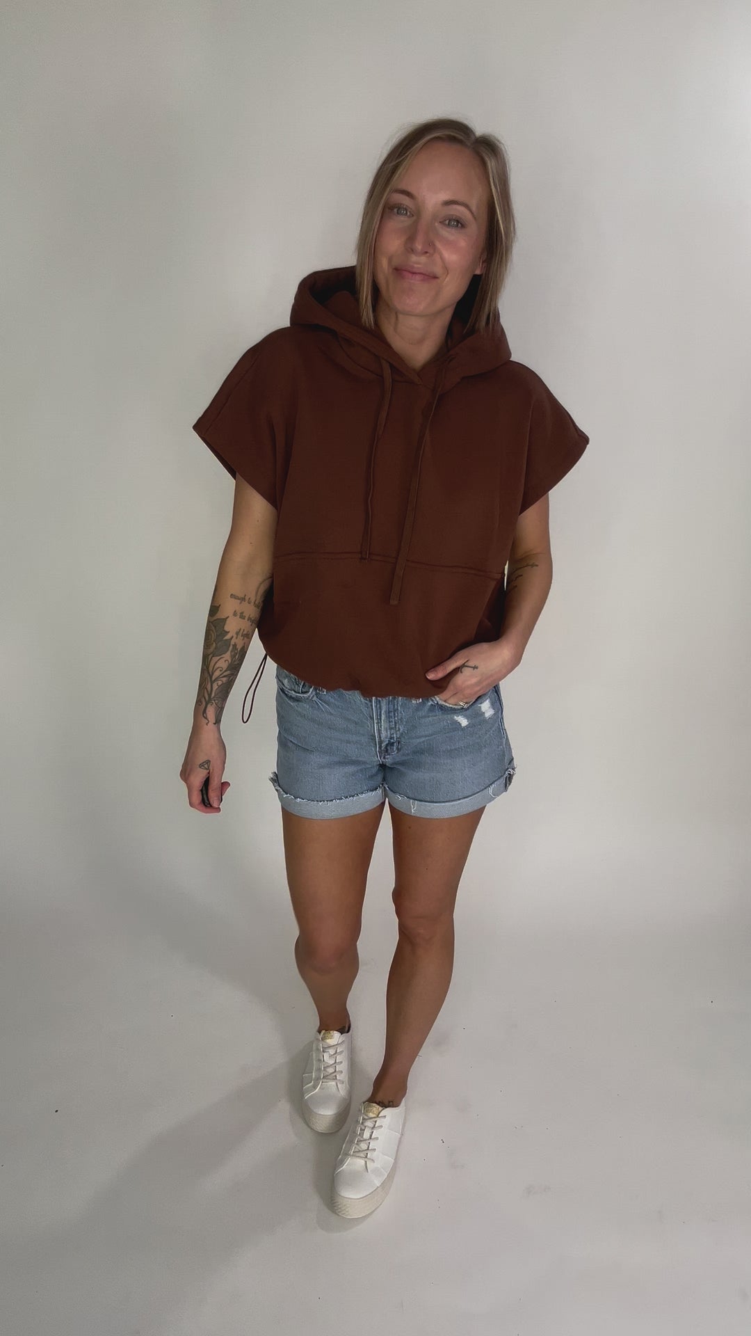 Rae Drawstring Waist Hoodie Top- ESPRESSO-FINAL SALE