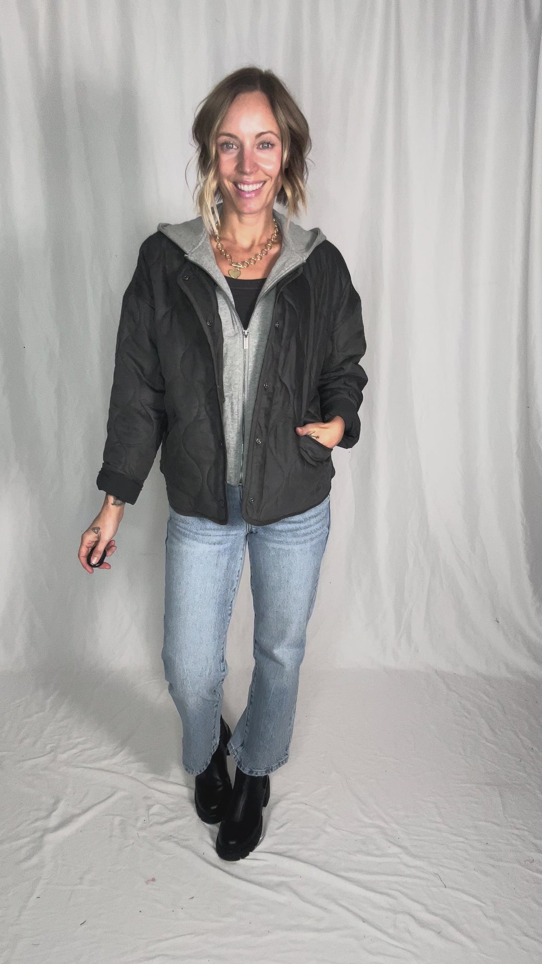 Dylan Quilted Hoodie Jacket- CHARCOAL