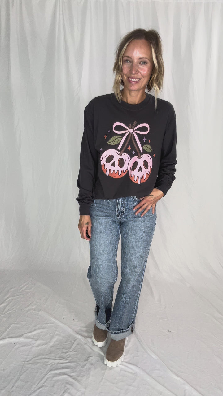 Poison Cherry Graphic Long Sleeve- CHARCOAL