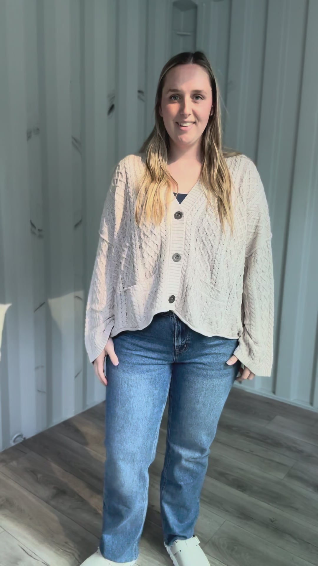 Romelle Cable Knit Button Cardigan- SAND