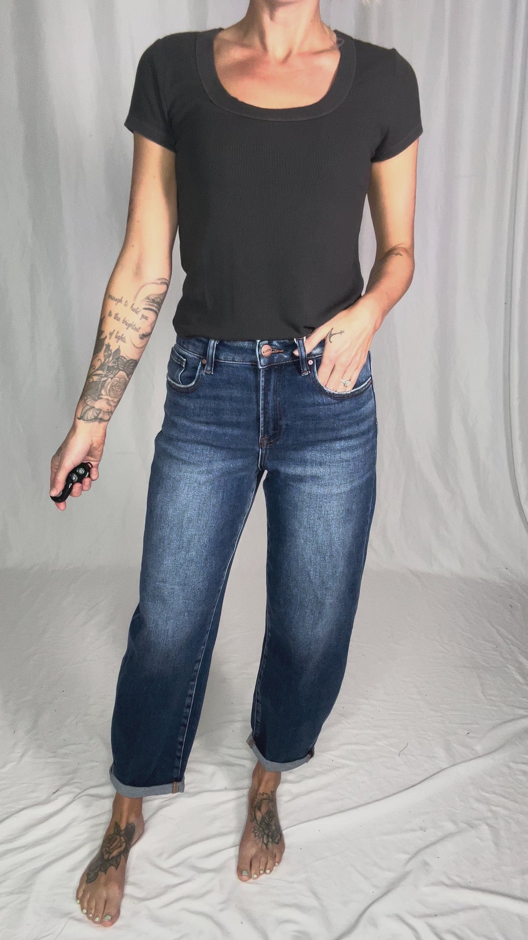 RISEN Dora High Rise Classic Barrel Jean- DARK WASH