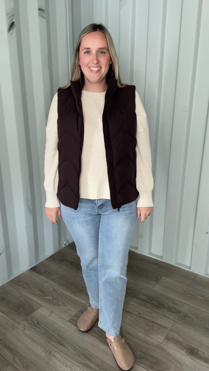 ONLY Power Puffer Vest- CHOCOLATE TORTE