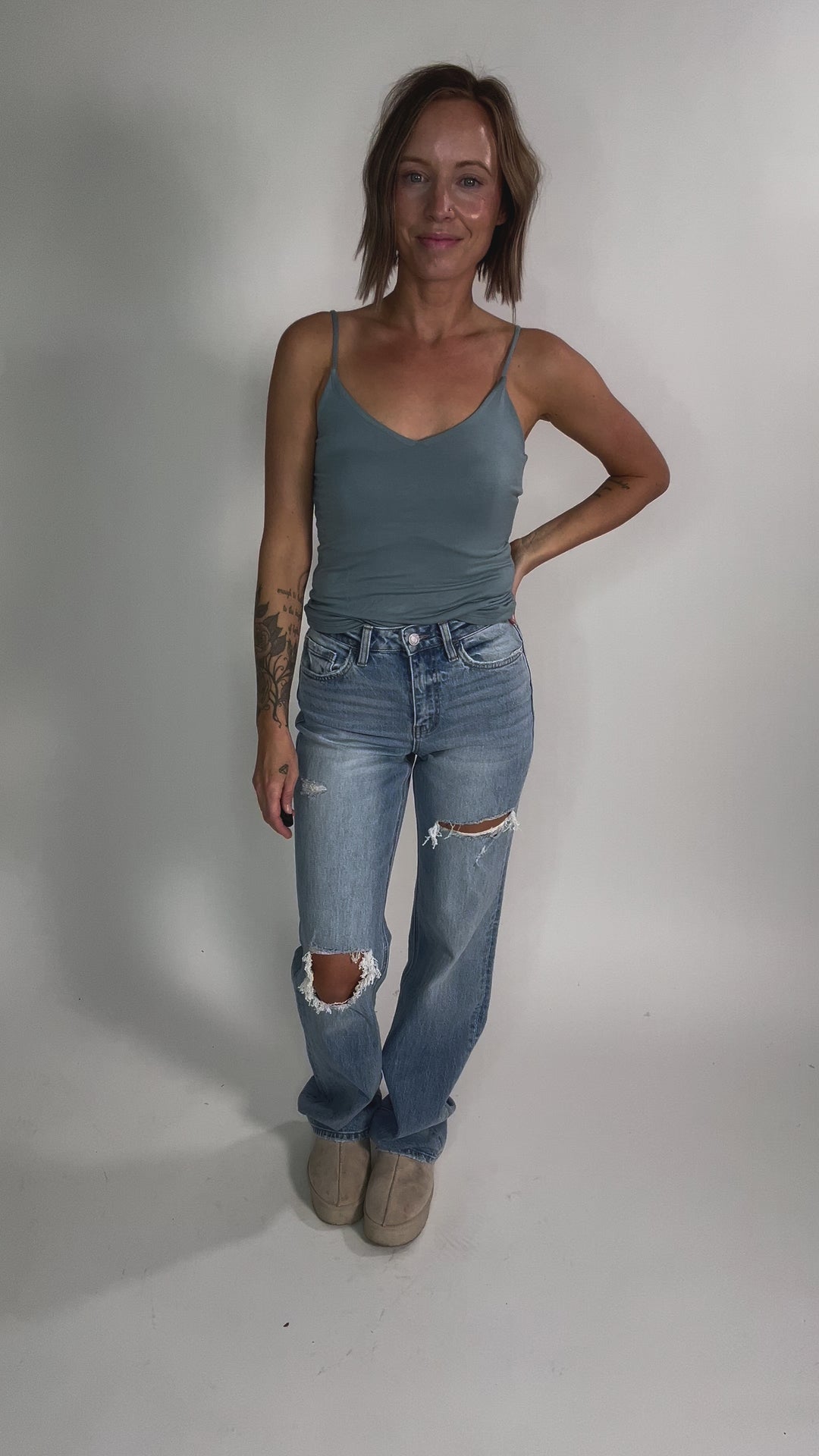 Not Your Basic Spagetti Strap Tank- BLUE GREY-FINAL SALE