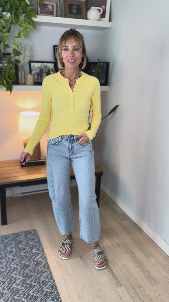 Mono B Breeze Micro Ribbed Henley Top- YELLOW GLOW-FINAL SALE
