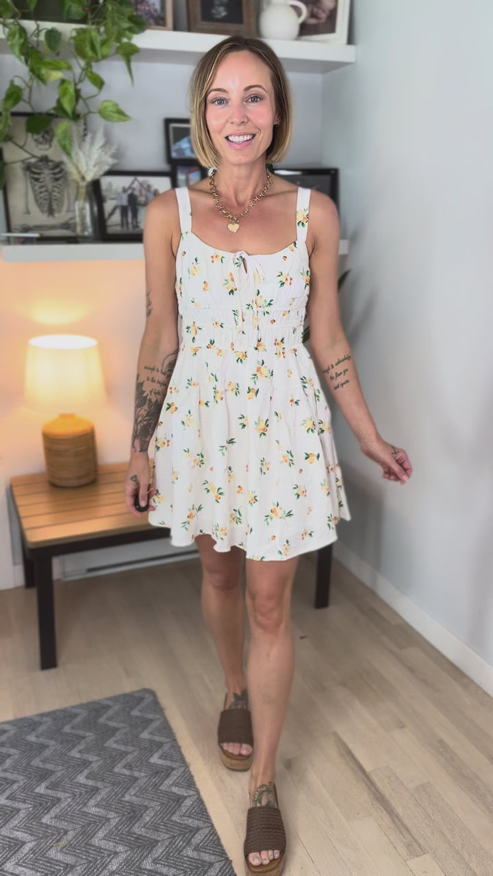 Josie Floral Keyhole Dress- DUSTY YELLOW