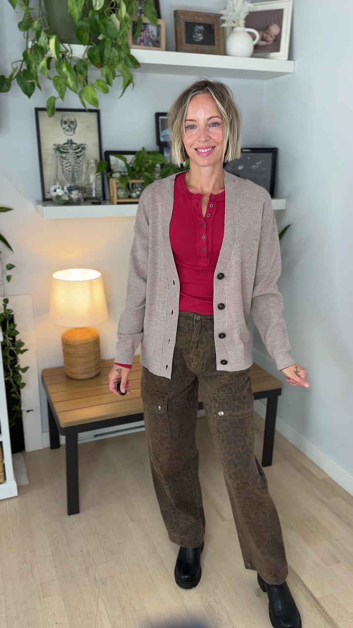Markus Soft Knit Button Cardigan- HEATHER MOCHA