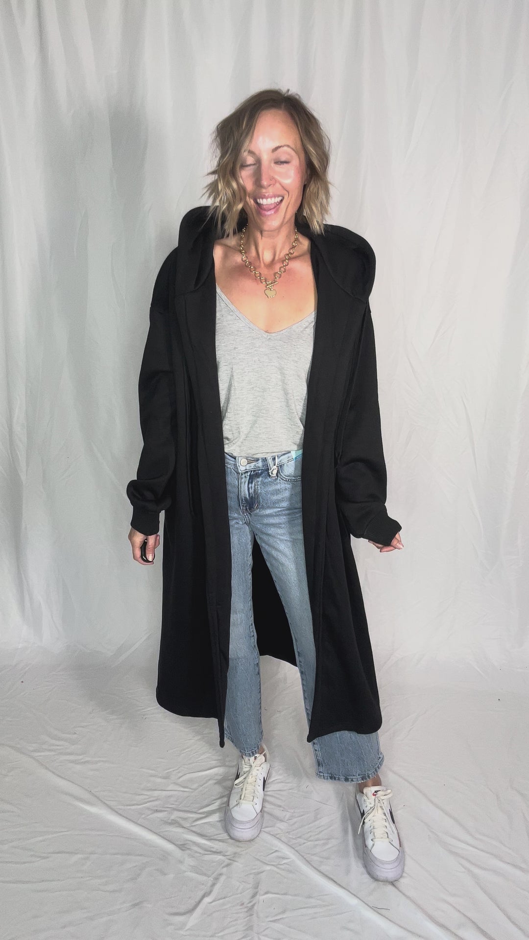 Opalite Sweatshirt Cardigan- BLACK