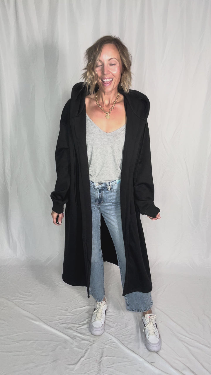 Opalite Sweatshirt Cardigan- BLACK