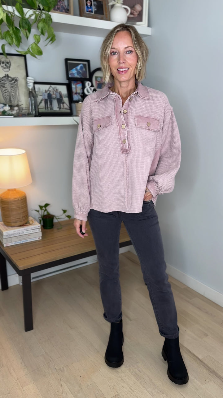 Layla Waffle knit pullover- MAUVE