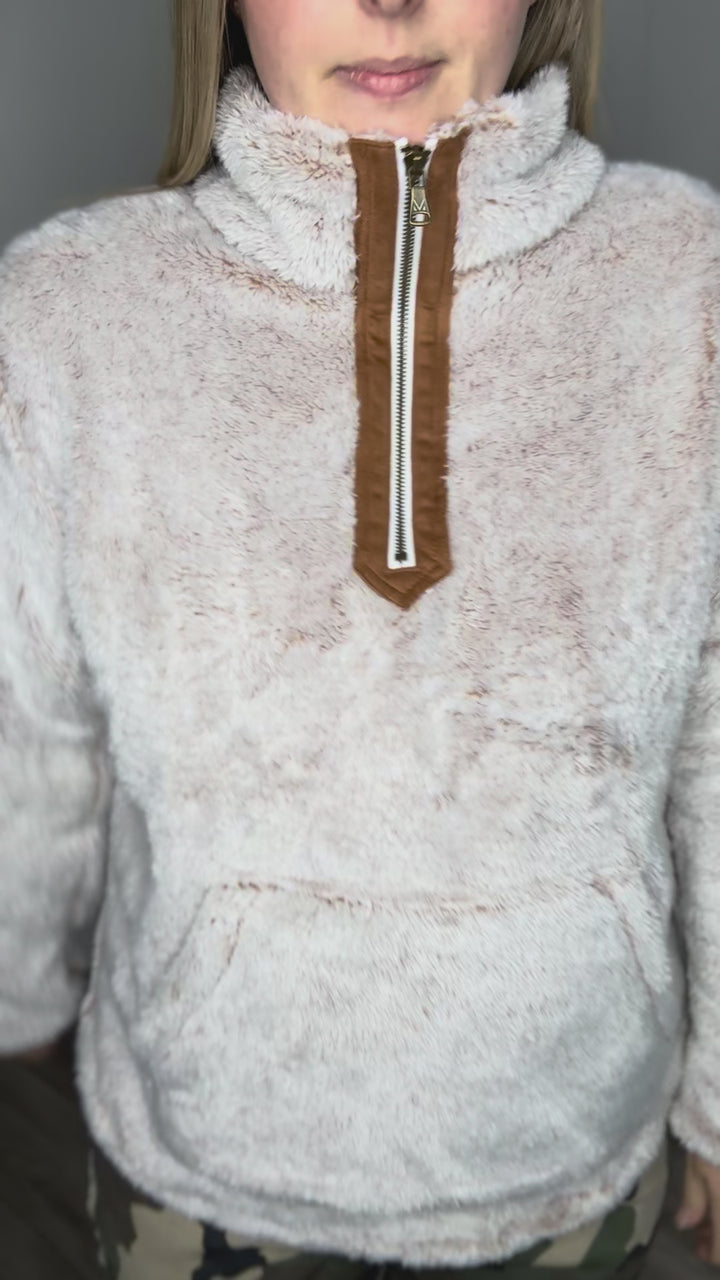 MICHELLE MAE Ryan 1/4 Zip Sherpa- CAMEL
