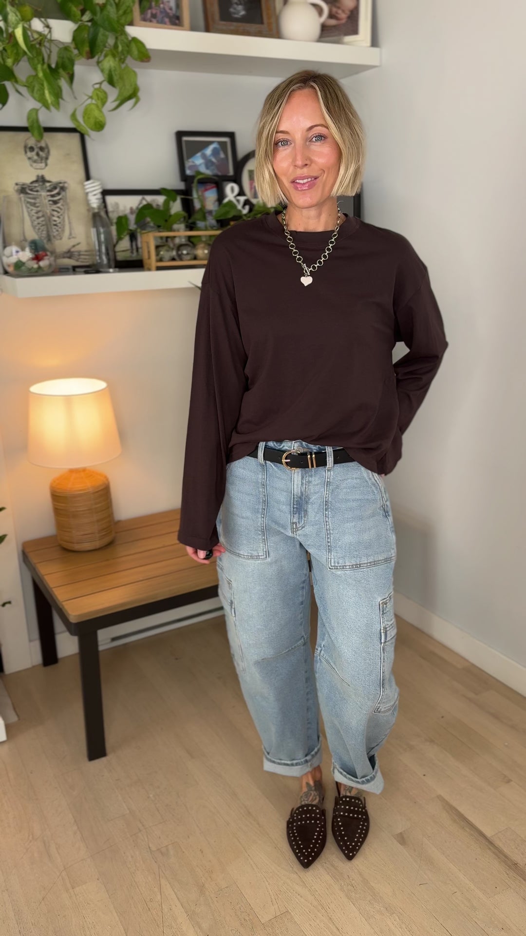 Only Happy Organic Cotton Long Sleeve Tee- COFFEE BEAN