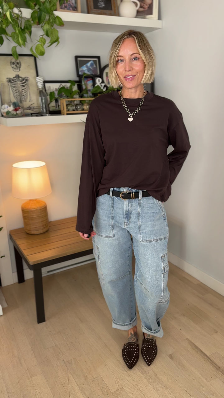 Only Happy Organic Cotton Long Sleeve Tee- COFFEE BEAN