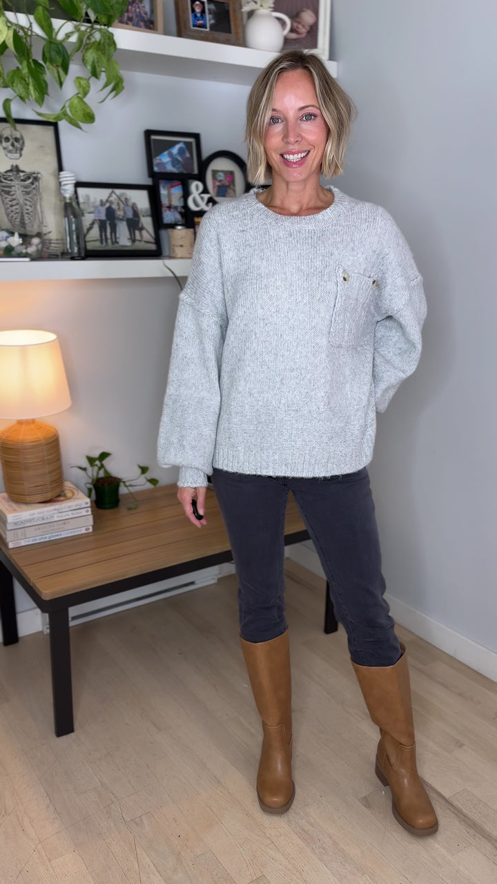Courtland Pocket Sweater- LT GREY