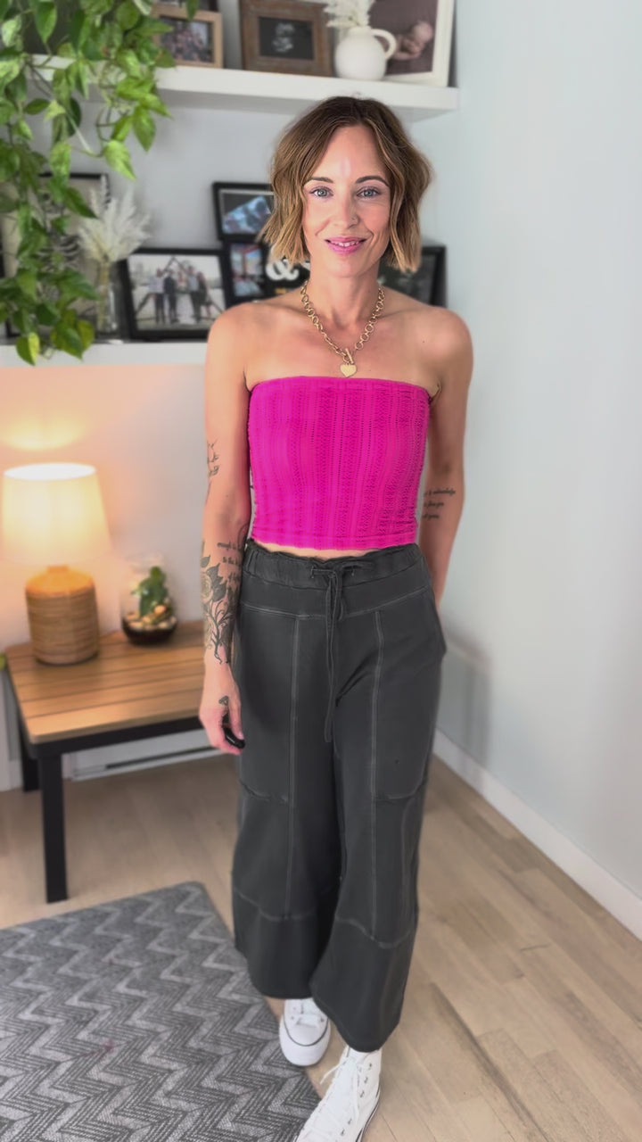 Zorah Wide Leg French Terry Pant- BLACK