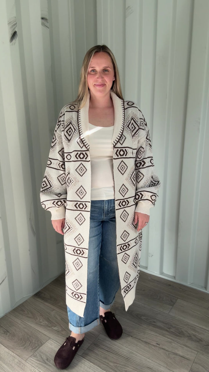 Lennox Western Cardigan- CREAM & BROWN