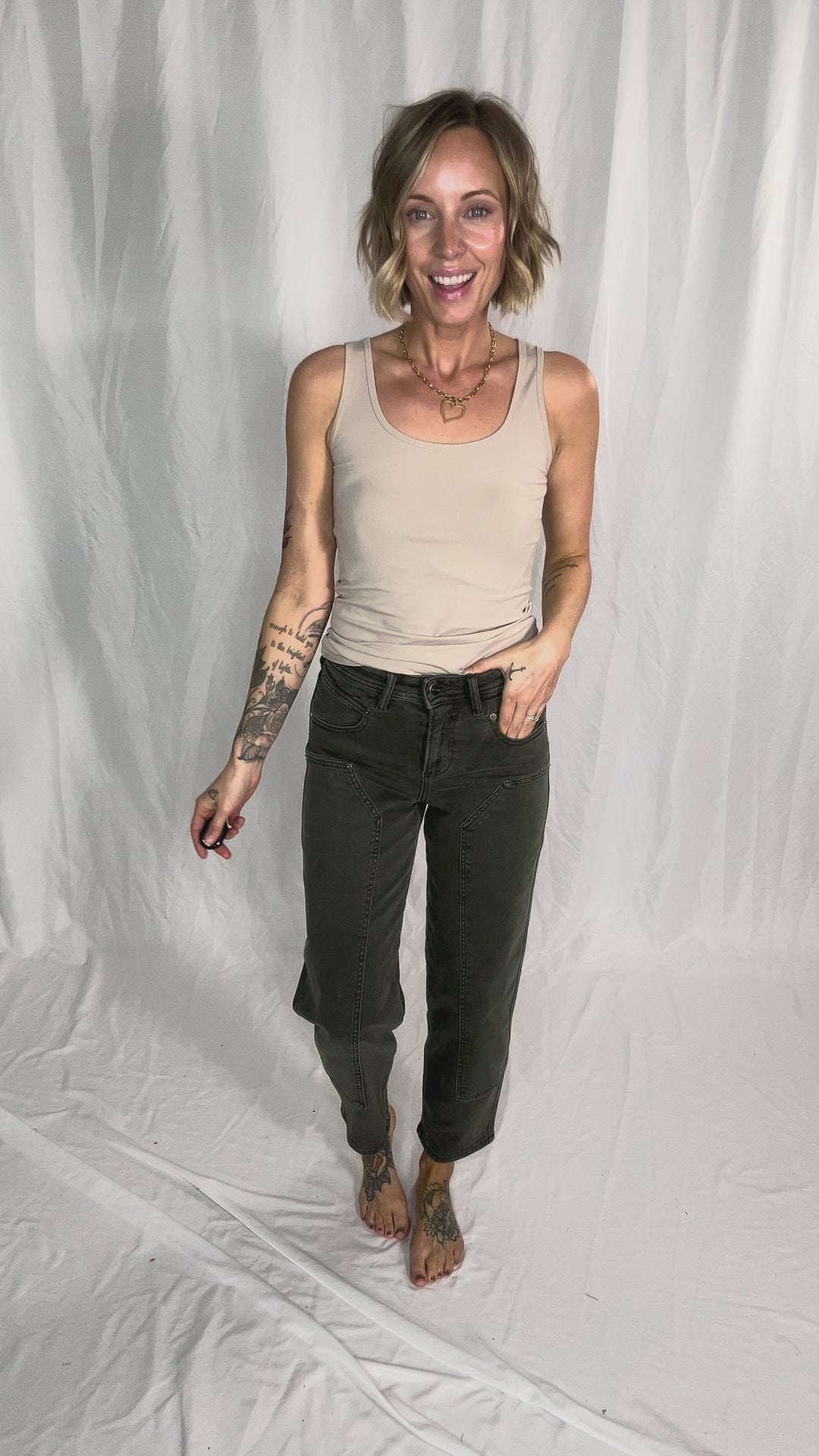 MICA Autumyn High Rise Barrel Jean- DARK FERN