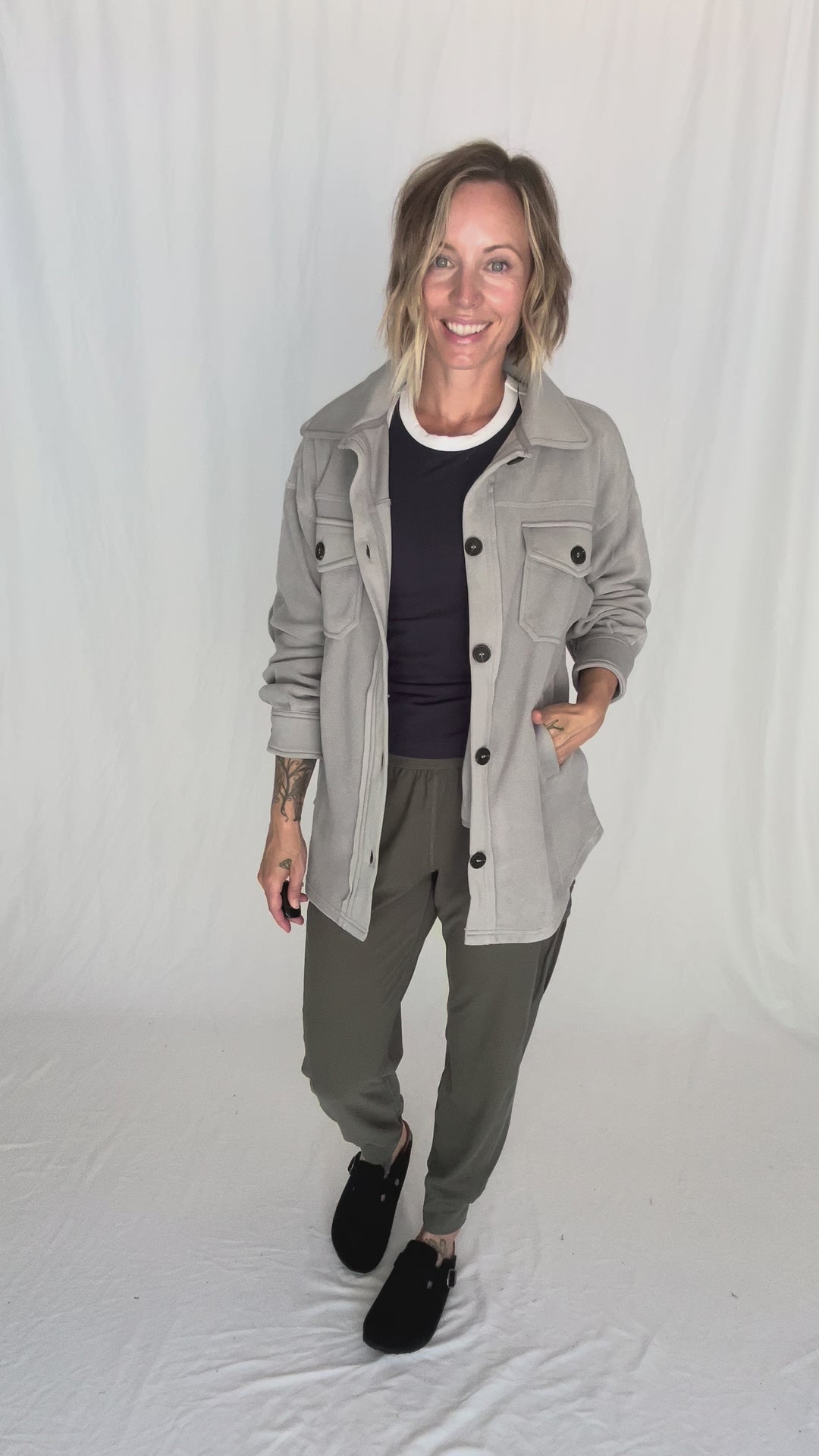 Jake Oversized Fleece Shacket- SLEET