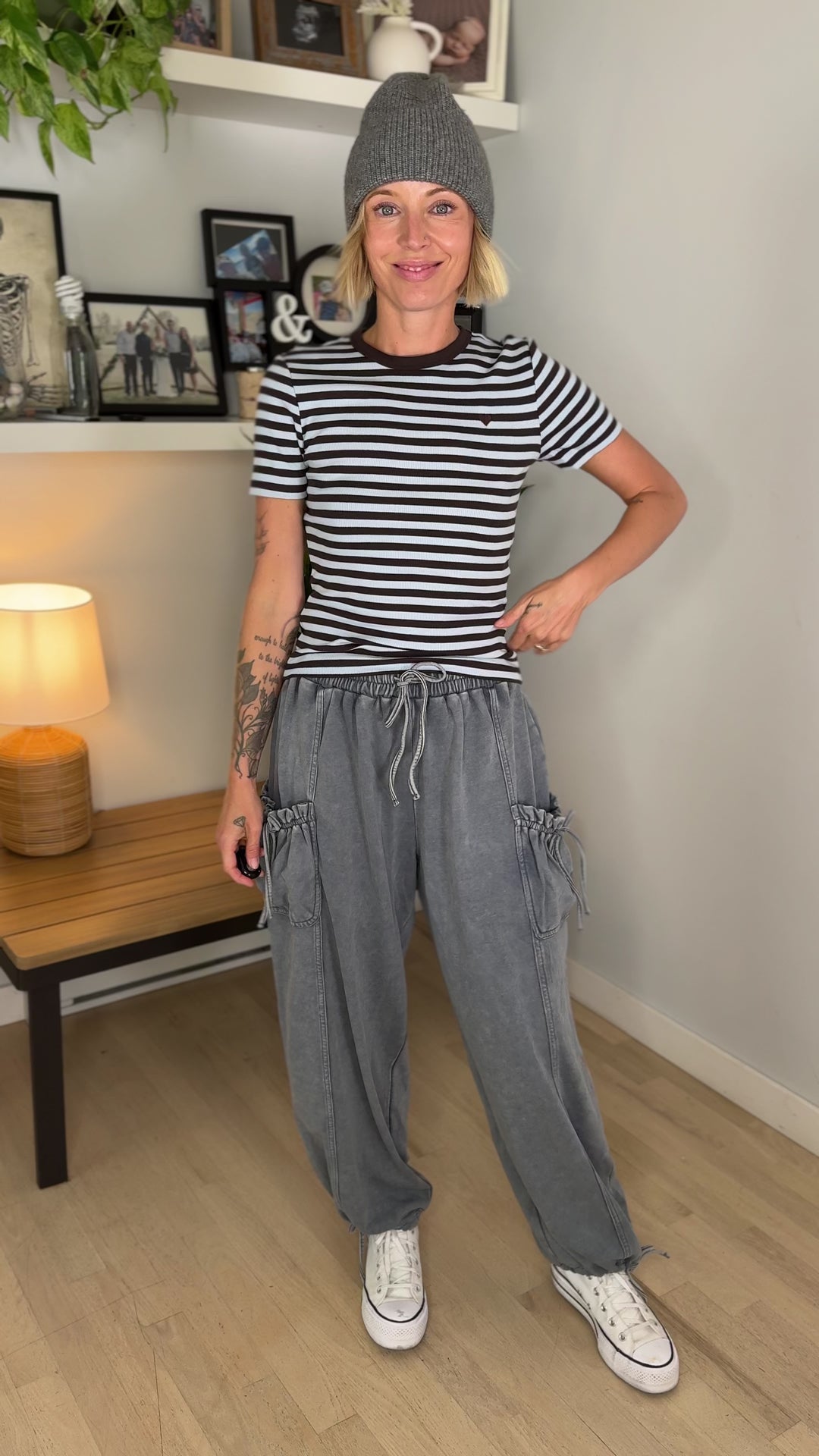 Only Val Organic Cotton Short Sleeve Top- COFFEE BEAN STRIPE HEART