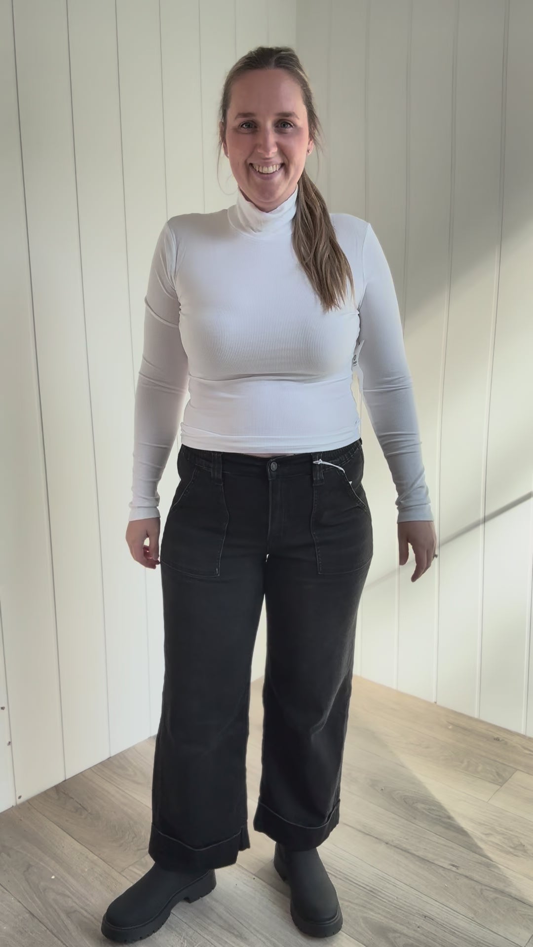 MONO B Linley Ribbed Mock Neck- WHITE