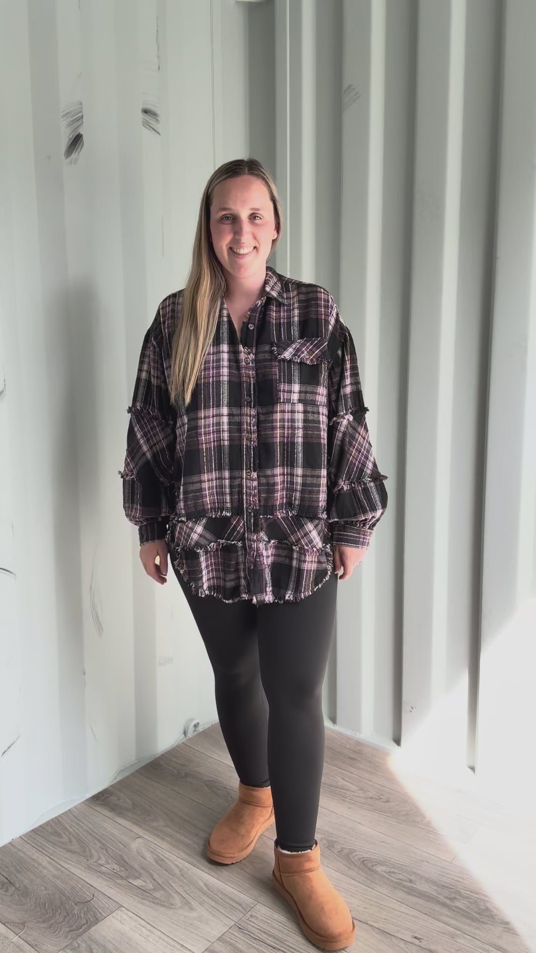 Wildwood Raw Edge Oversized Plaid Shacket- PURPLE