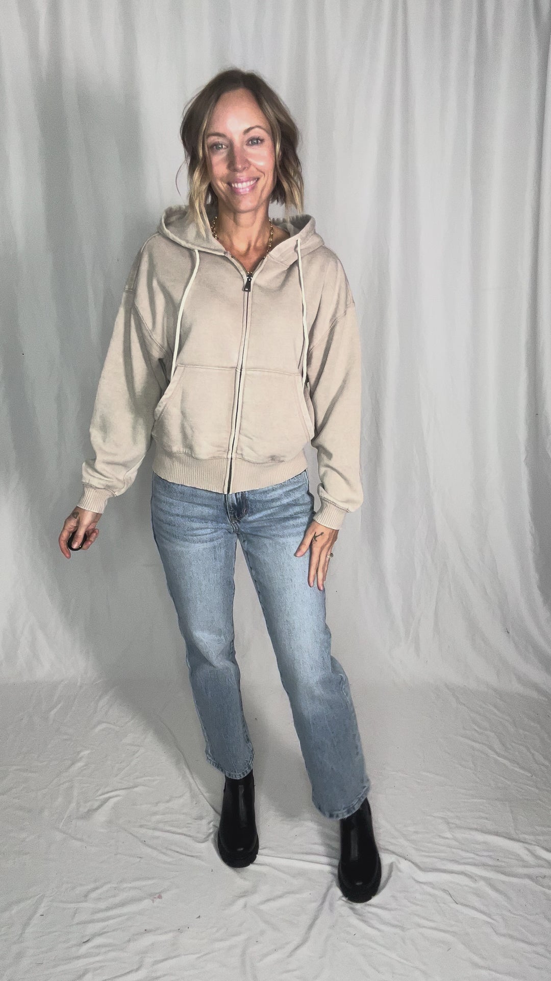 Muse Acid Wash Fleece Zip Up Hoodie- ASH MOCHA