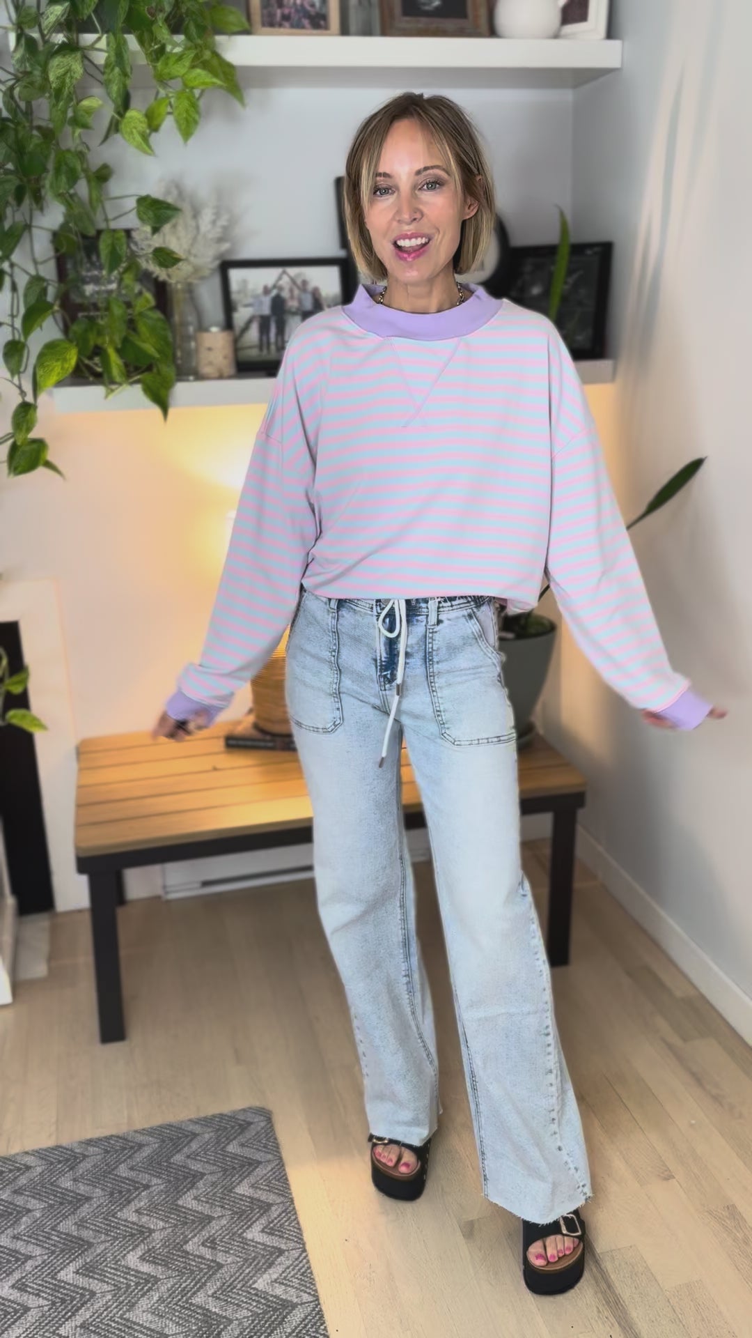 Benson Mock Neck Pullover- PINK/BLUE-FINAL SALE