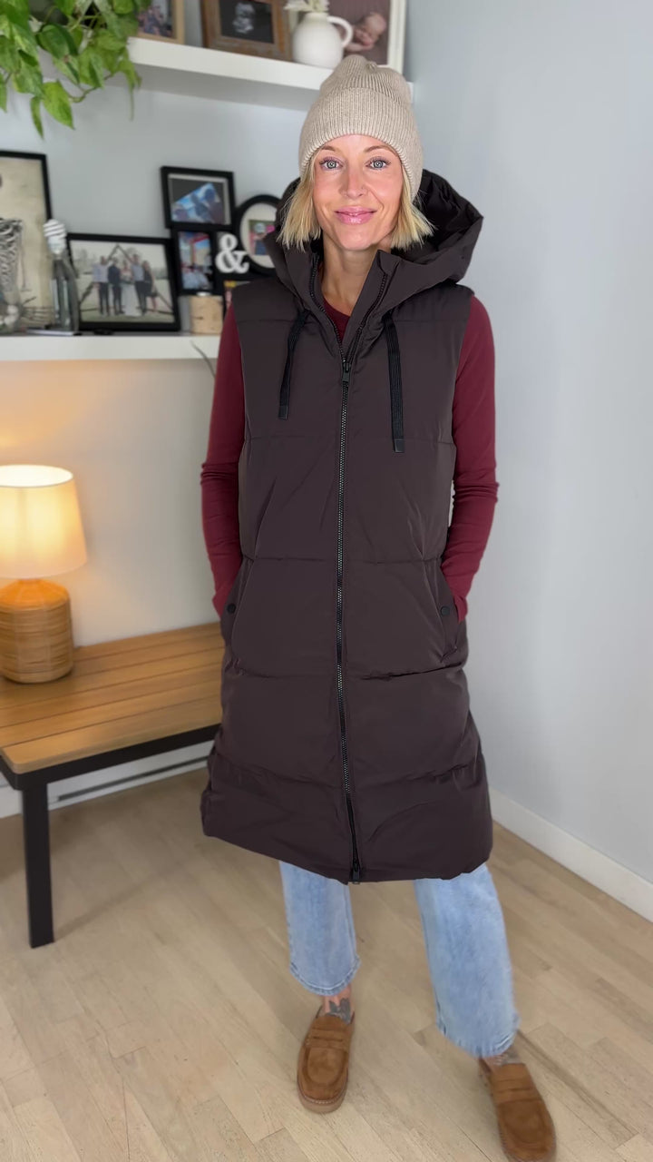 ONLY Blair Long Hooded Puffer Vest- CHOCOLATE TORTE
