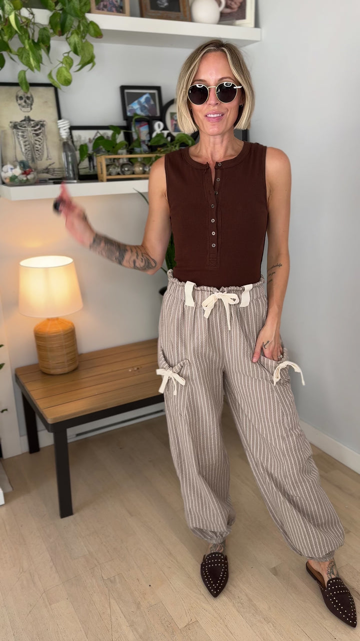 Rosaline Gauze Harem Pant- TAUPE/WHITE