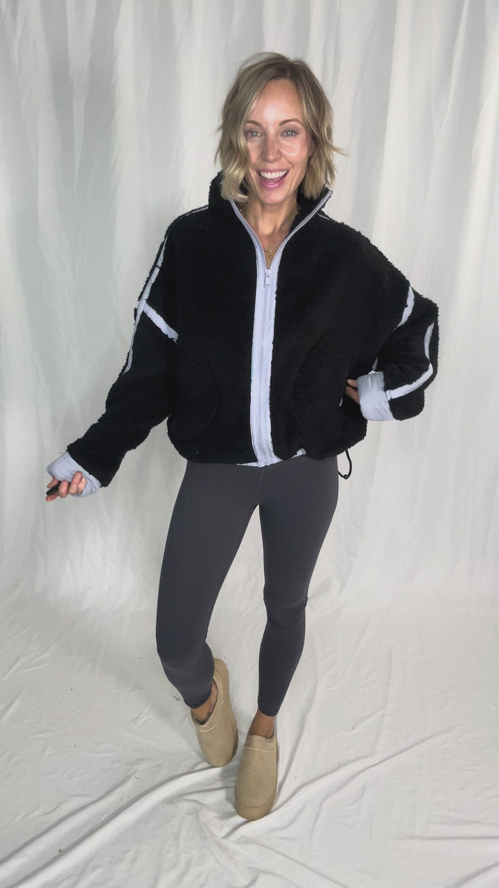 RD STYLE Jill Funnel Neck Sherpa- BLACK