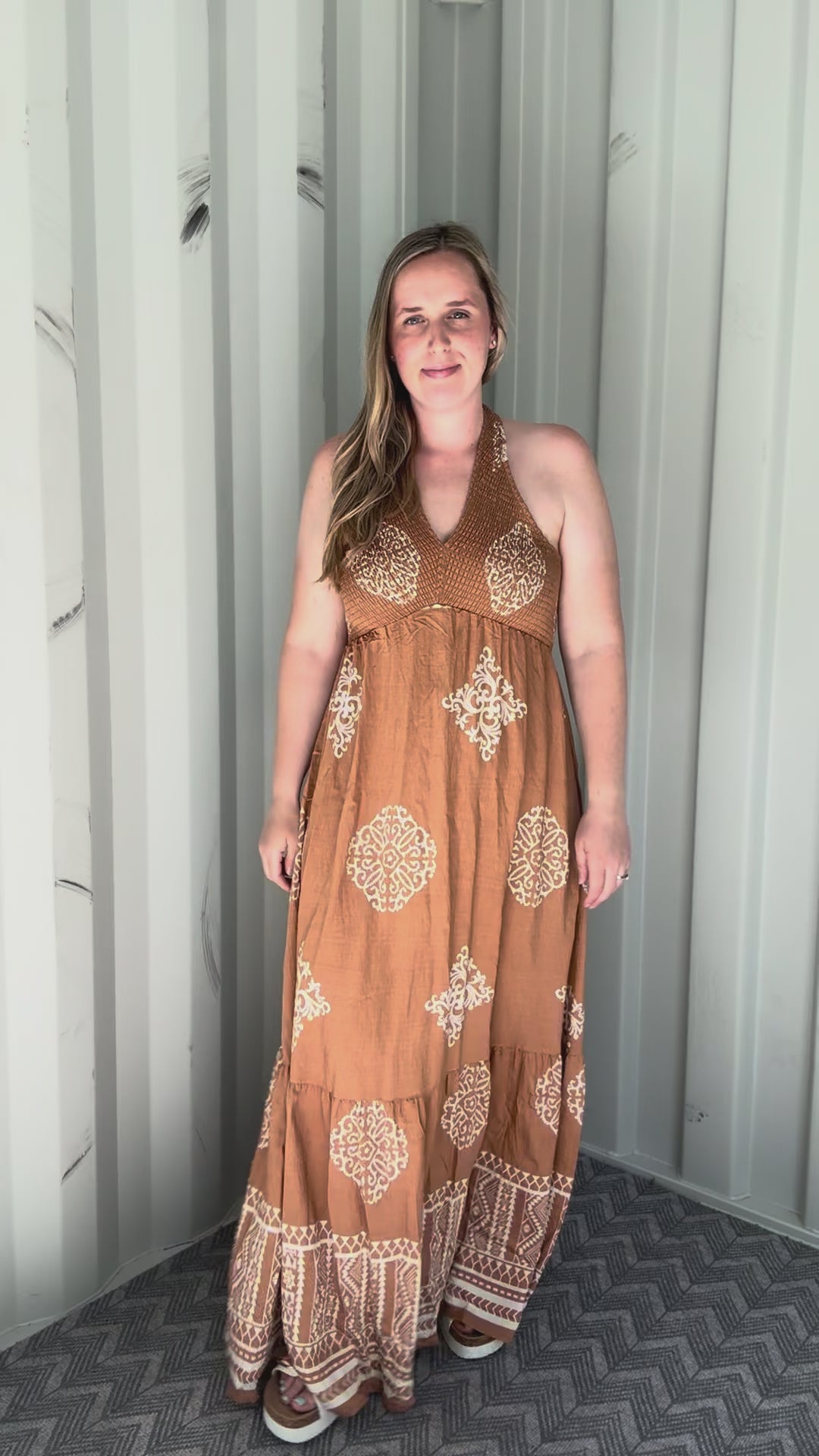 Sunbeam Sky Smocked Maxi- SANDALWOOD