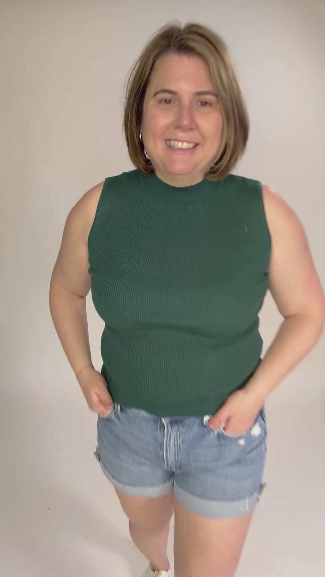 Melena Mock Neck Ribbed Knit Tank- TEAL GREEN-FINAL SALE