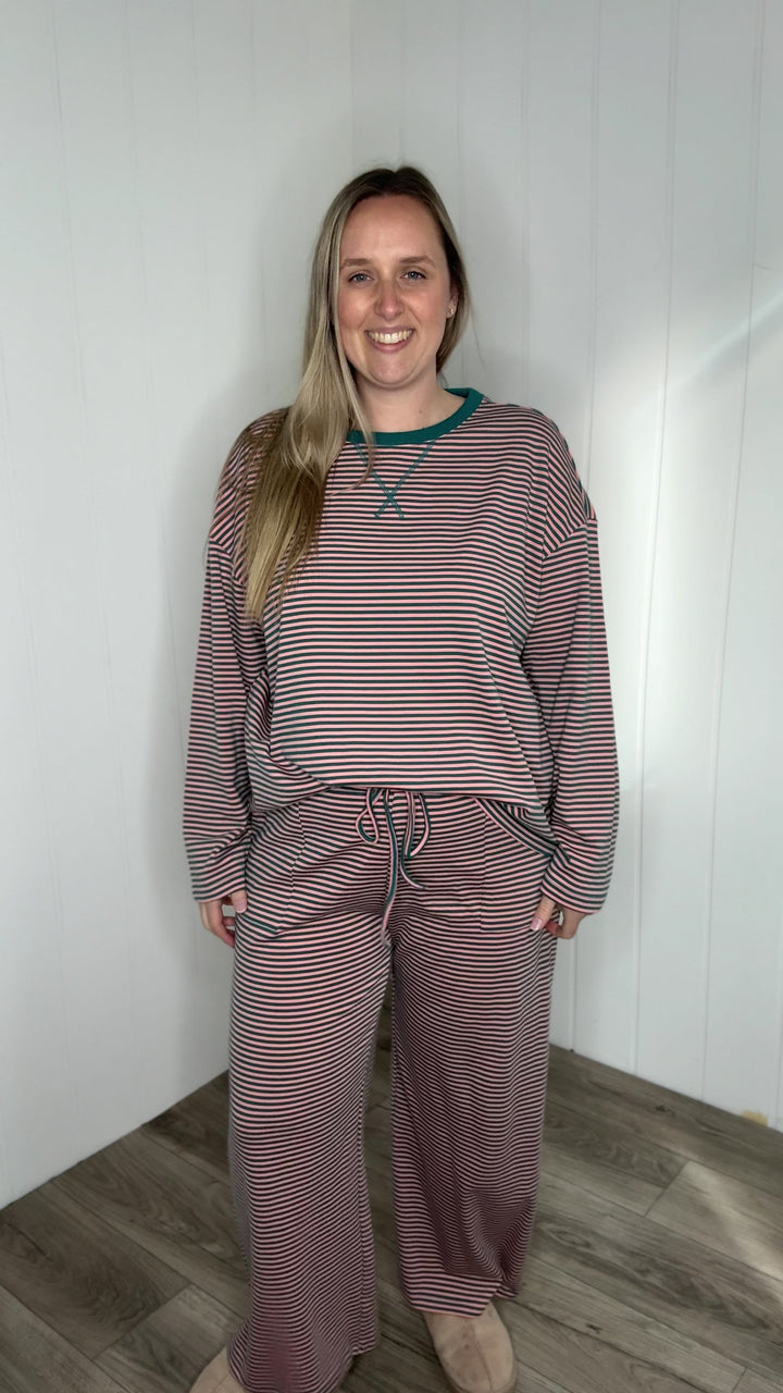 Romy Stretch Cotton Striped Set- TEAL/APRICOT