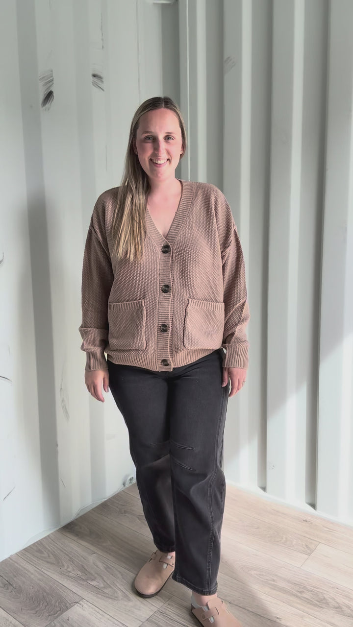 Annabeth Button Down Cardigan- DARK TAUPE