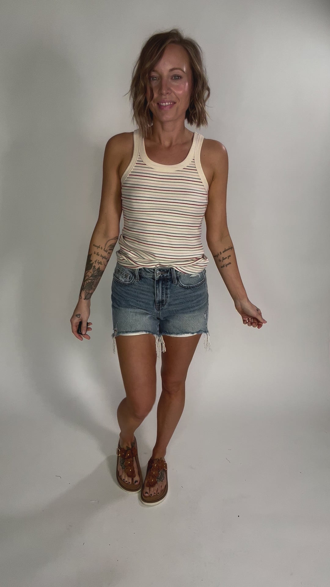Sandra Ribbed Multi Striped Tank- RETRO  RED MULTI-FINAL SALE